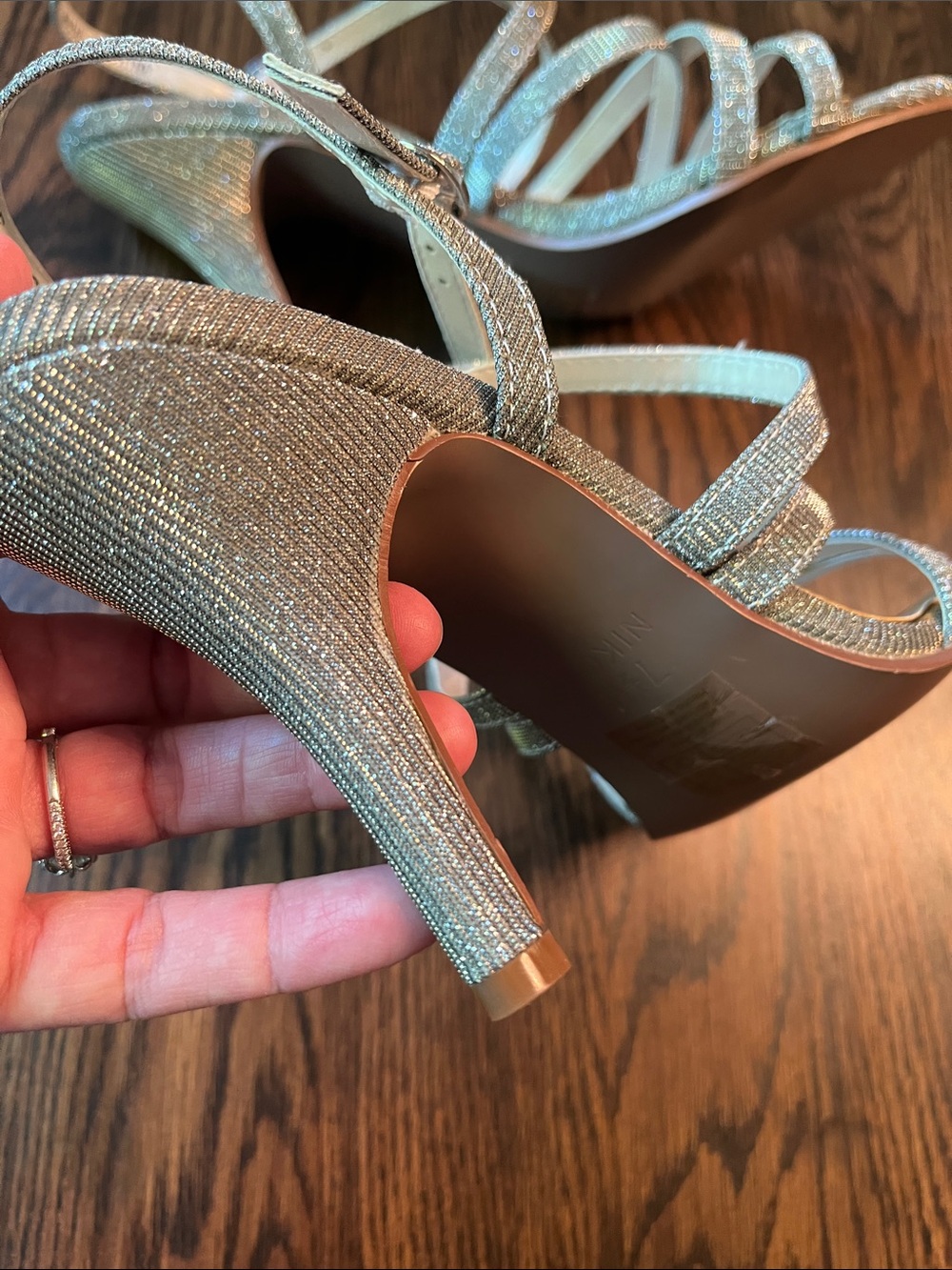 David’ Bridal Silver/Gold  Sparkle Strappy Wedding Heels